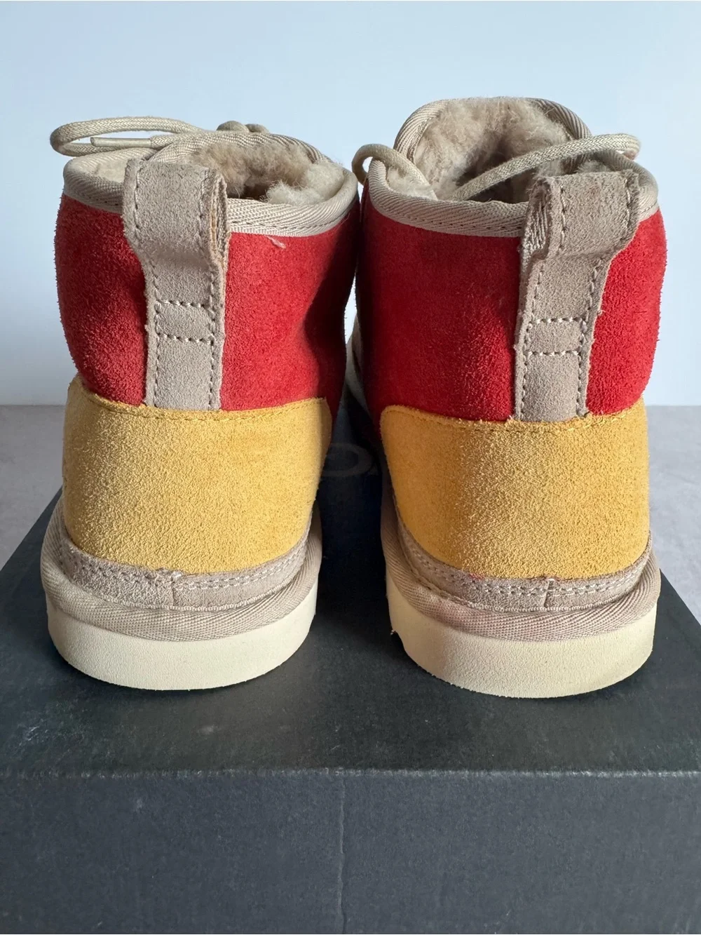 UGG Men’s Chestnut Suede Lace-Up Boots with Red & Yellow Accents